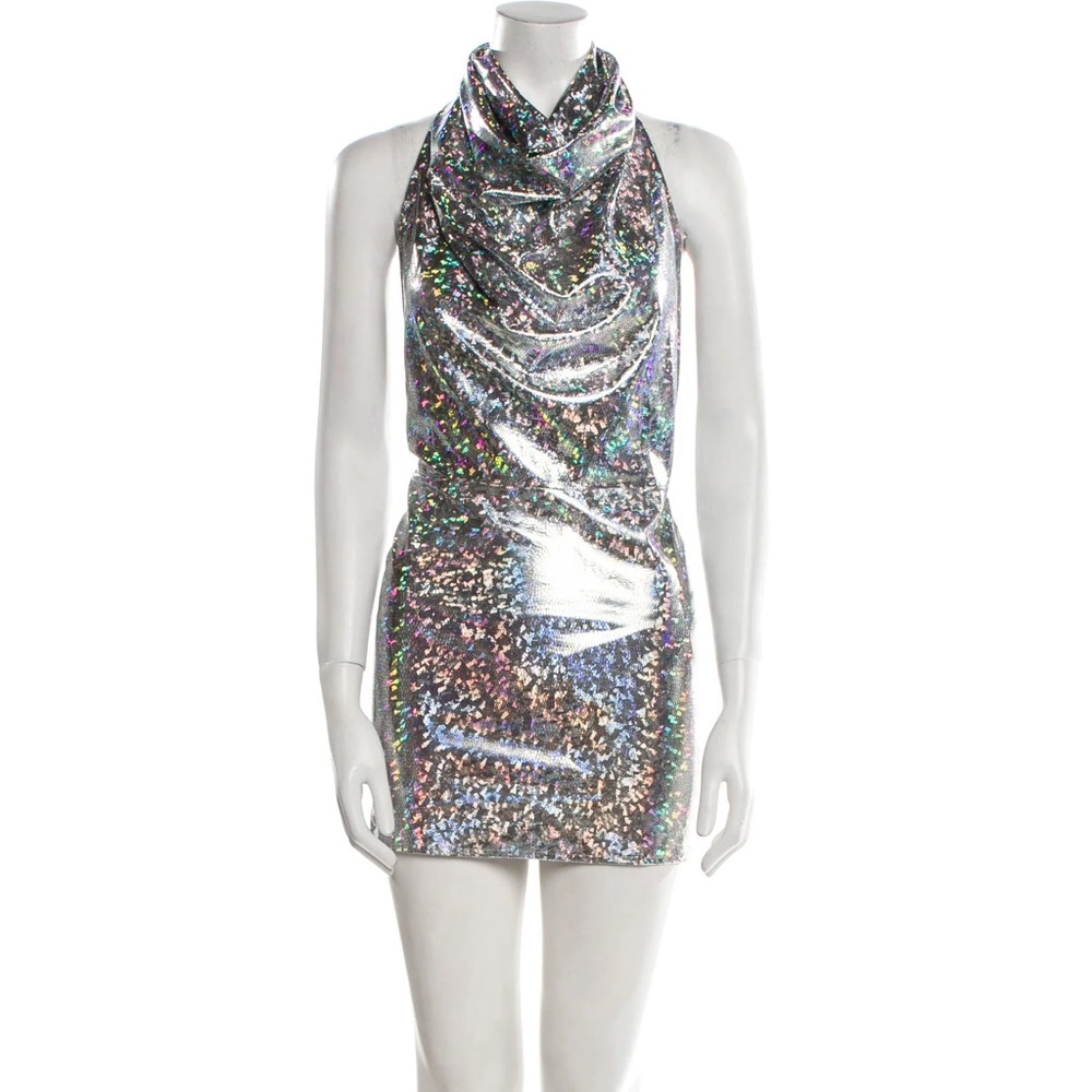SIEDRES Holographic Silver Backless Mini Dress